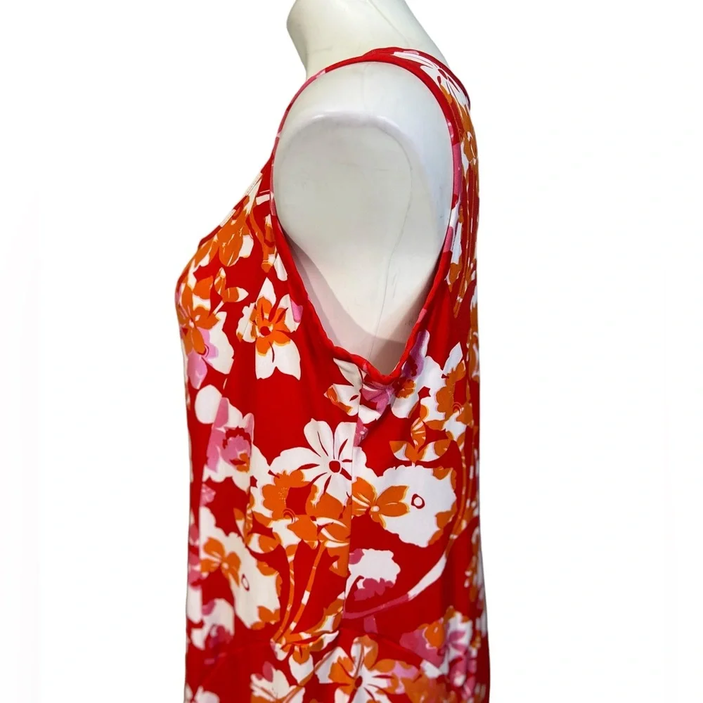 Susan Graver maxi dress LP orange multicolor Hawaiian floral print casual - Picture 4 of 7